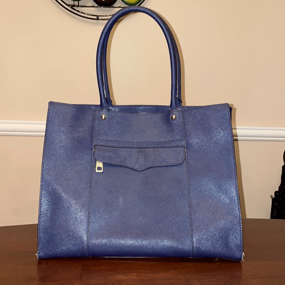 Rebecca Minkoff Large Saffiano Leather MAB Tote in Navy Blue